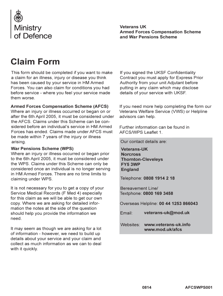  Afcs Claim Form 2014