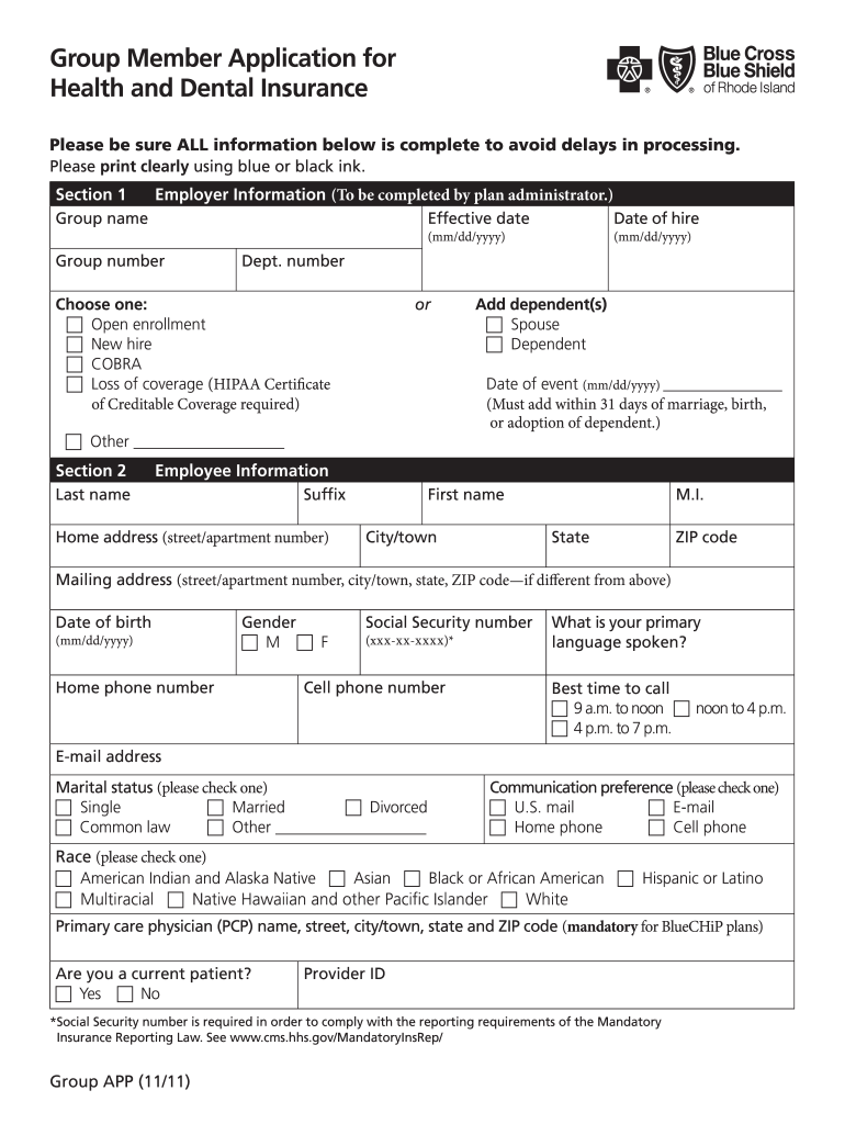  Group Member Application for Health and Dental Insurance Please 2011-2024