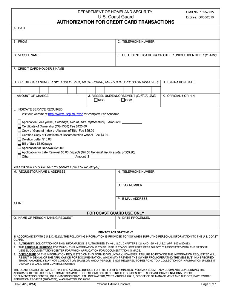  CG 7042 Credit Card Form 2014