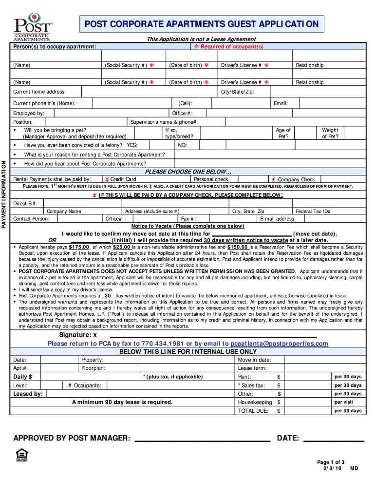  Post Properties Application  Form 2010-2024