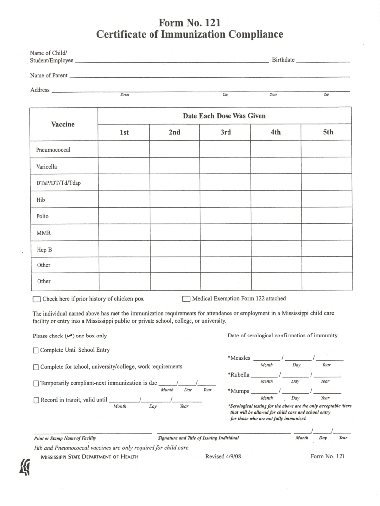  Mdhs 121 Form 2008-2024