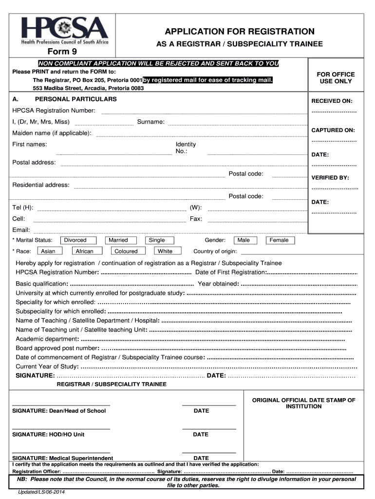  Hpcsa Form 9 2014