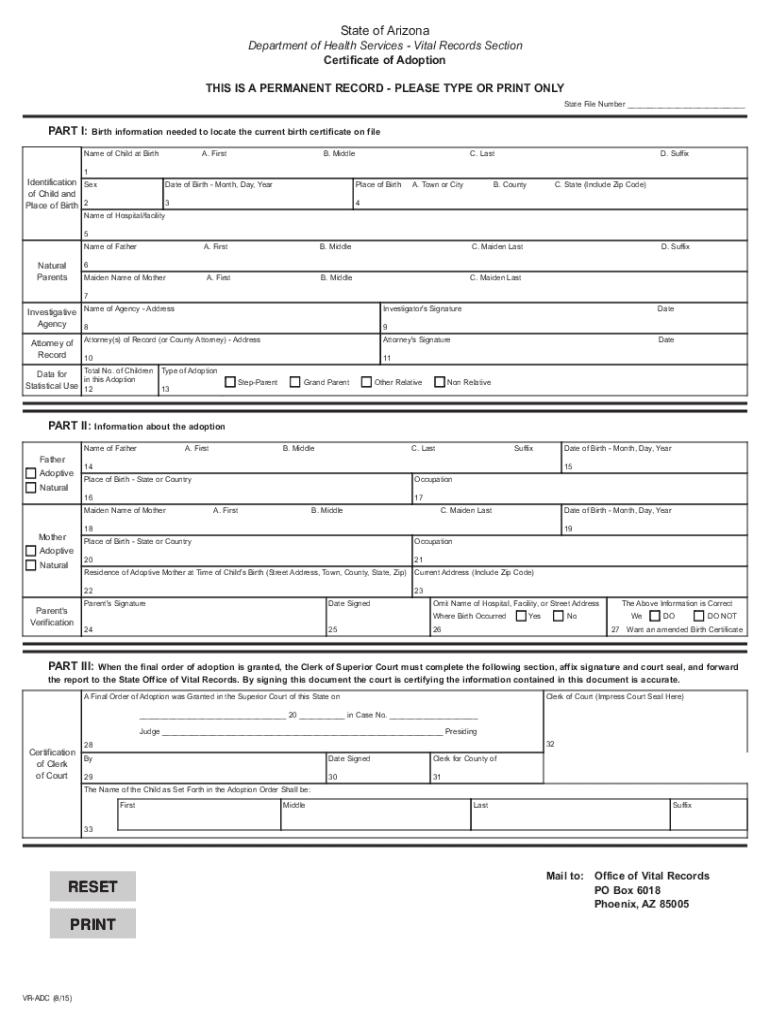  Certificate of Adoption Instruction Guide  Arizona Department of    Azdhs 2015-2024