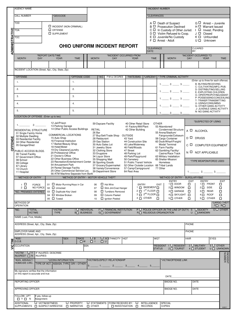  How Do You Fill Out an Ohio Uniform Incident Report 2011-2024