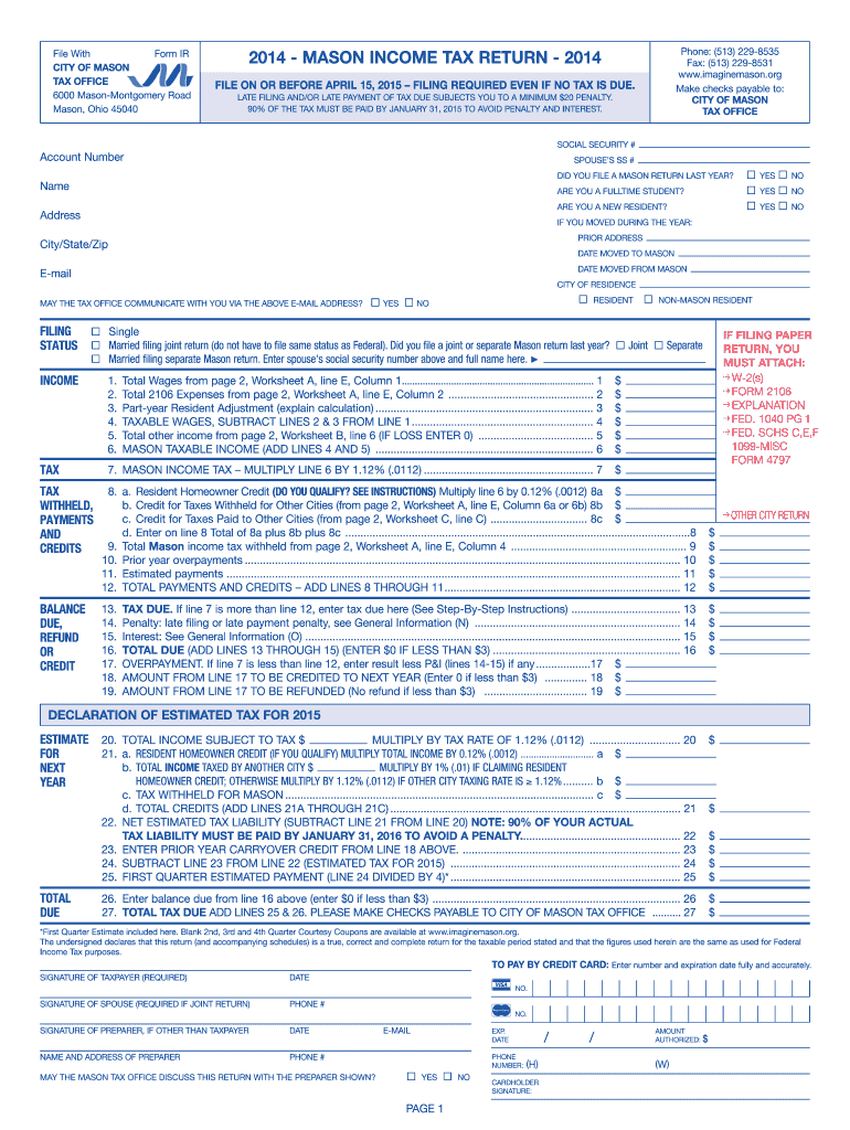  Ohio Mason Return  Form 2014