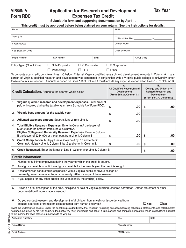  RDC RDC Research and Development Tax Credit Application 2014