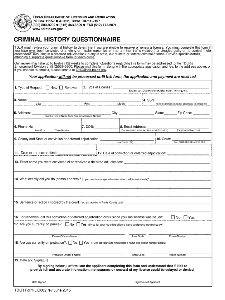  Criminal History Form 2015