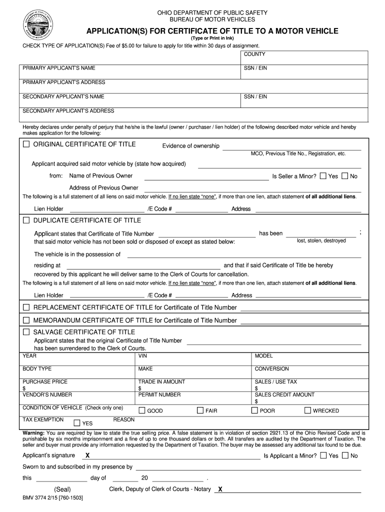  Ohio Title Application 2015