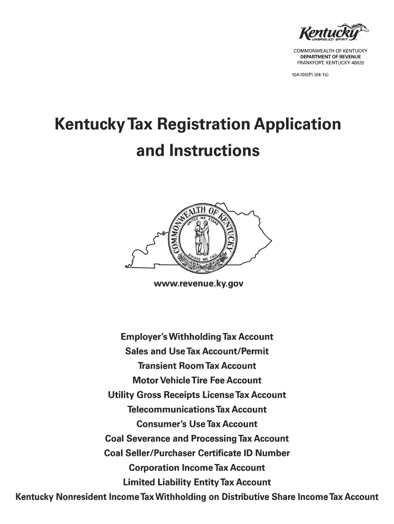  Kentucky Sales Tax Form 10a100 2015