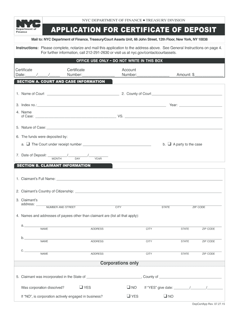  Certificate of Deposit Sample Form 2015-2024