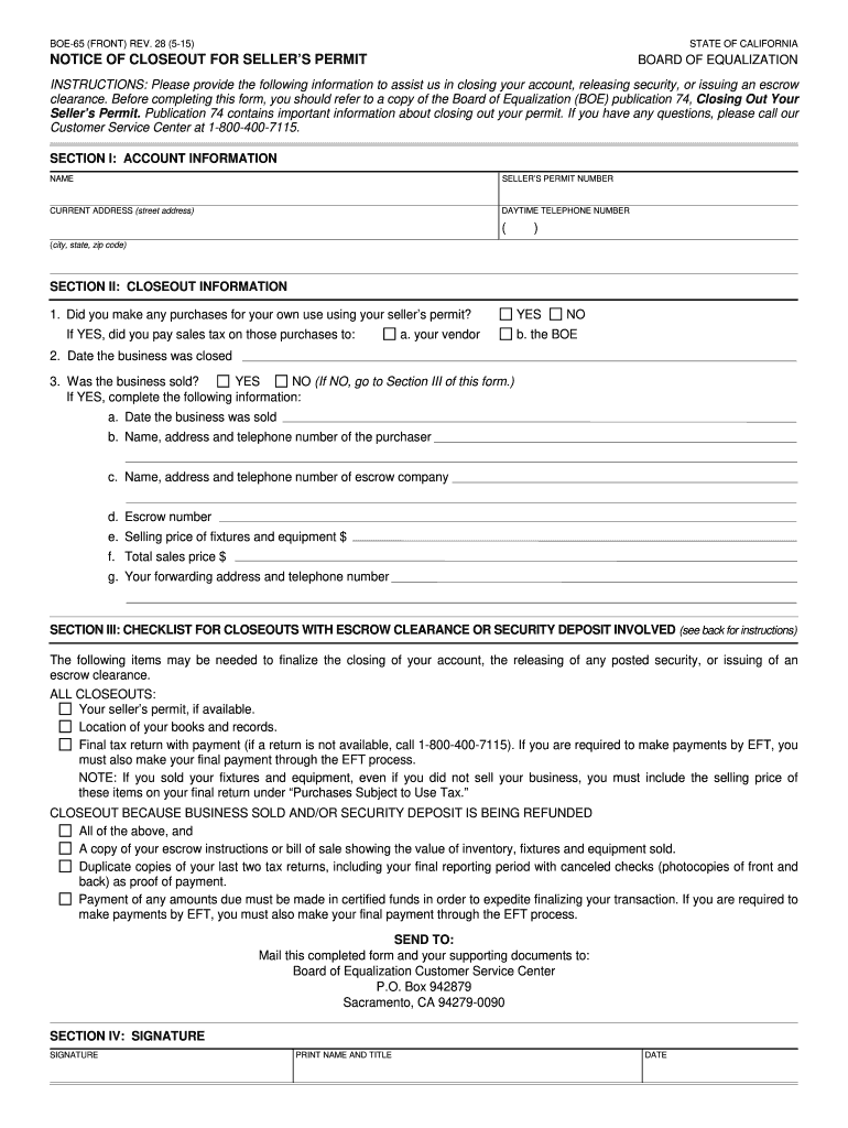  Boe 65 California  Form 2015