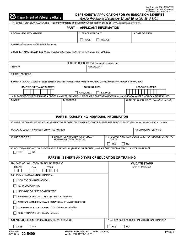  Va Form 22 5490 2014