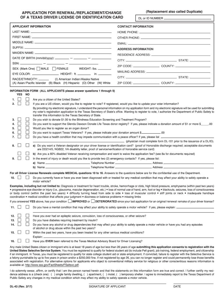  Dl 43 Form 2015