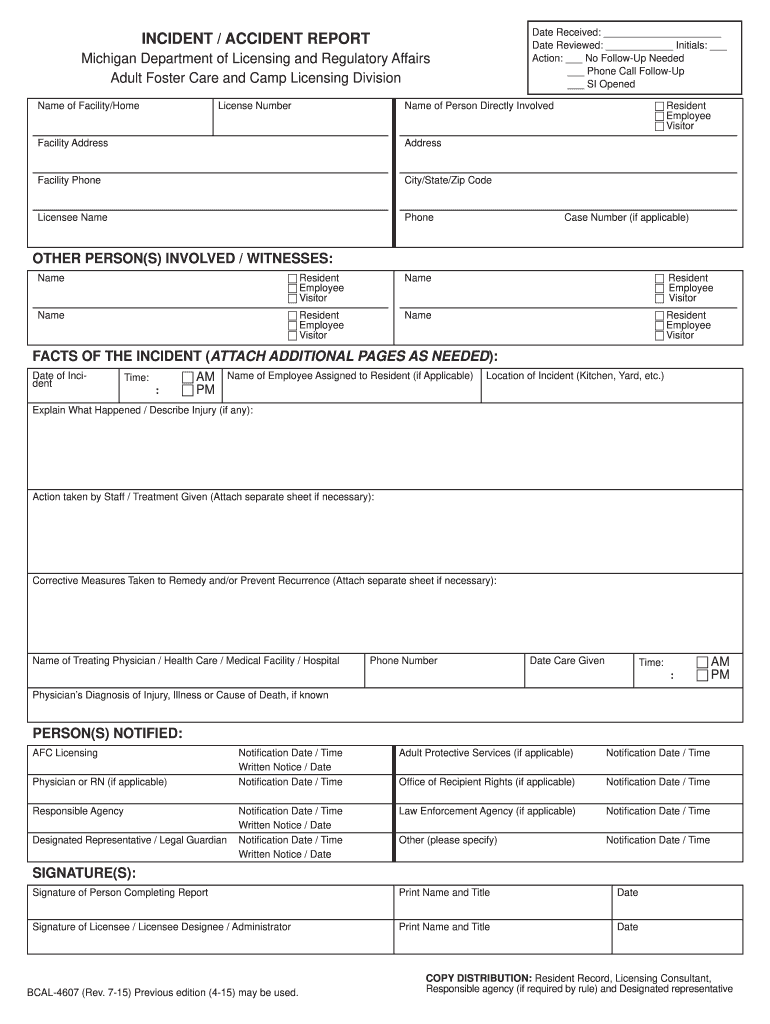  Michigan Incident Accident Report 2015-2024