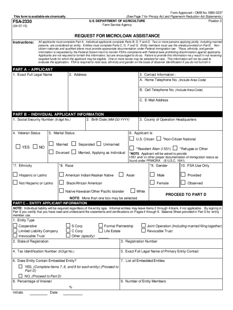  Fsa 2330  Form 2015