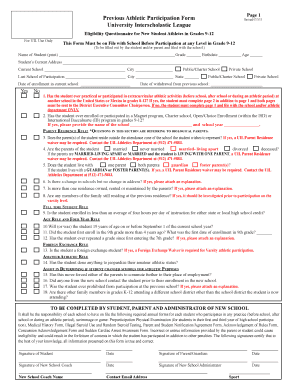 Get and Sign Previous Athletic Participation Form 2013