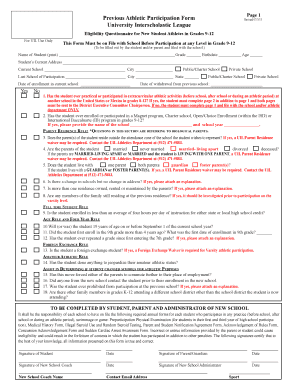  Previous Athletic Participation Form 2013