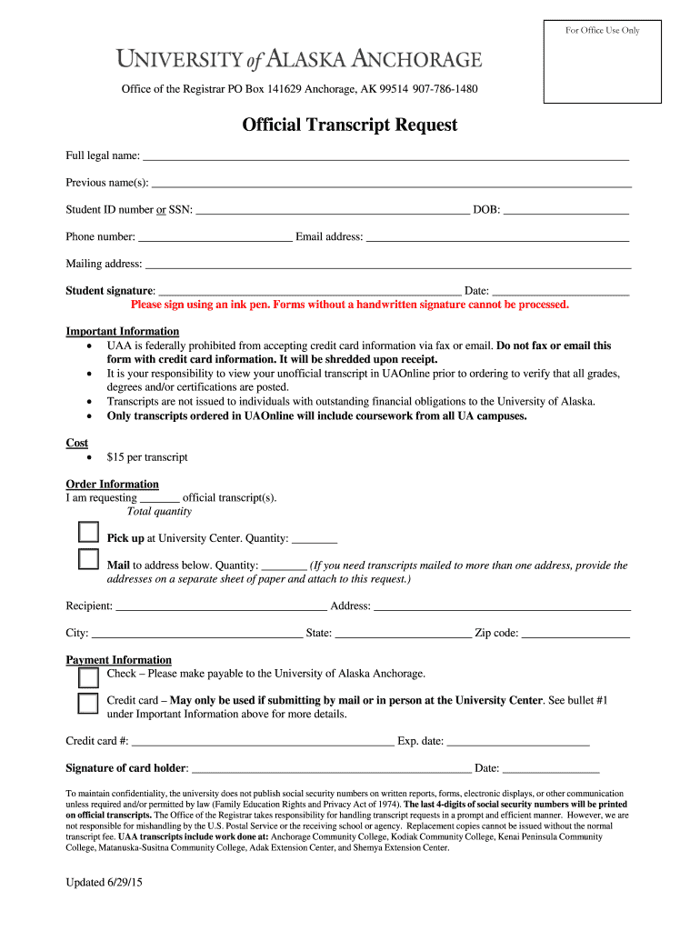  University of Alaska Anchorage Transcripts 2015-2024