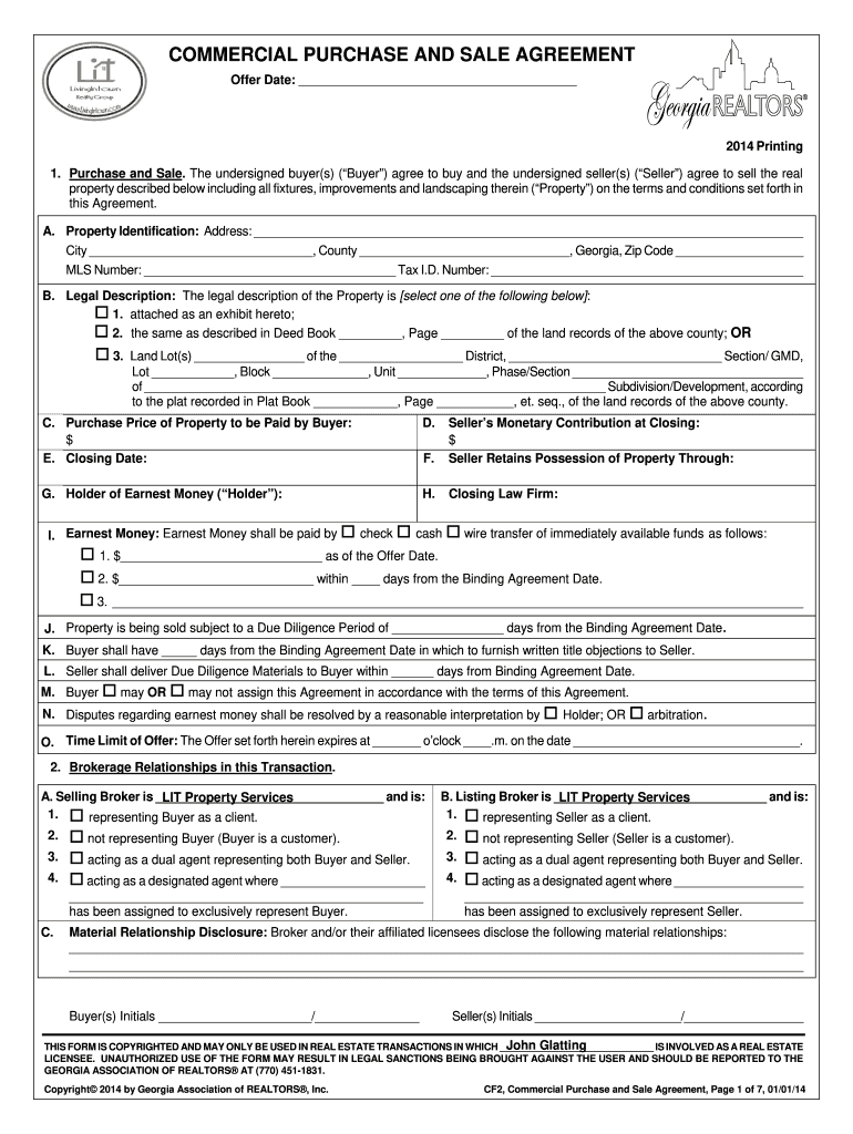 Georgia Purchase and Sale Agreement PDF  Form