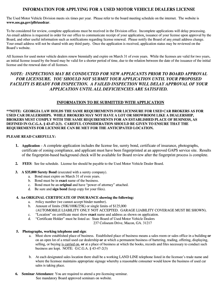  Car Dealer License in Georgia 2013-2024