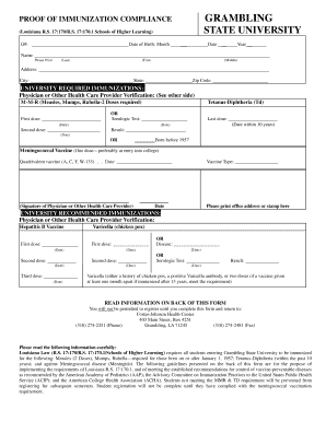  Grambling Immunization Fax Number  Form 2015-2024