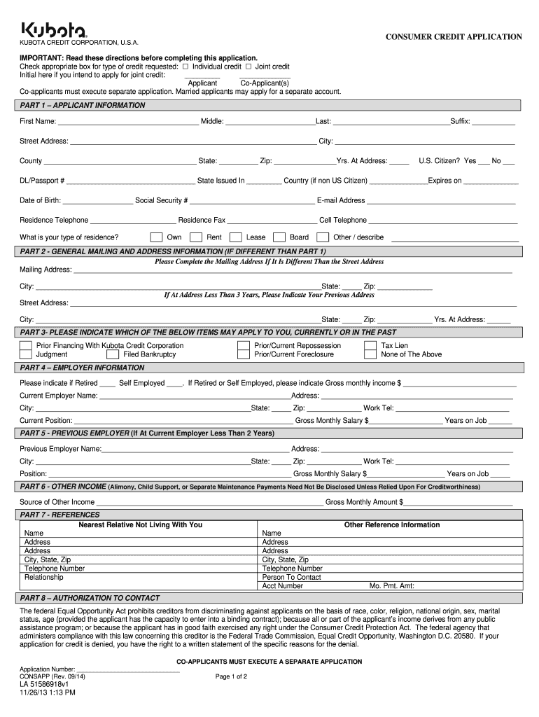 Get and Sign Consumer Credit Application PDF 2014-2022 Form