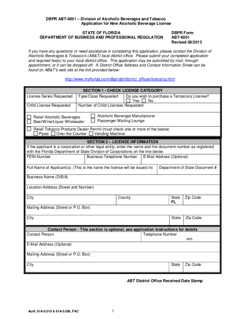 Get and Sign Dbpr Abt 6001 2013-2022 Form