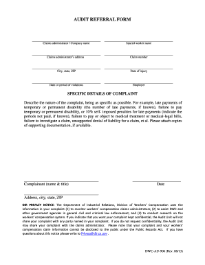 California Workers Compensation Audit Report Form 2013