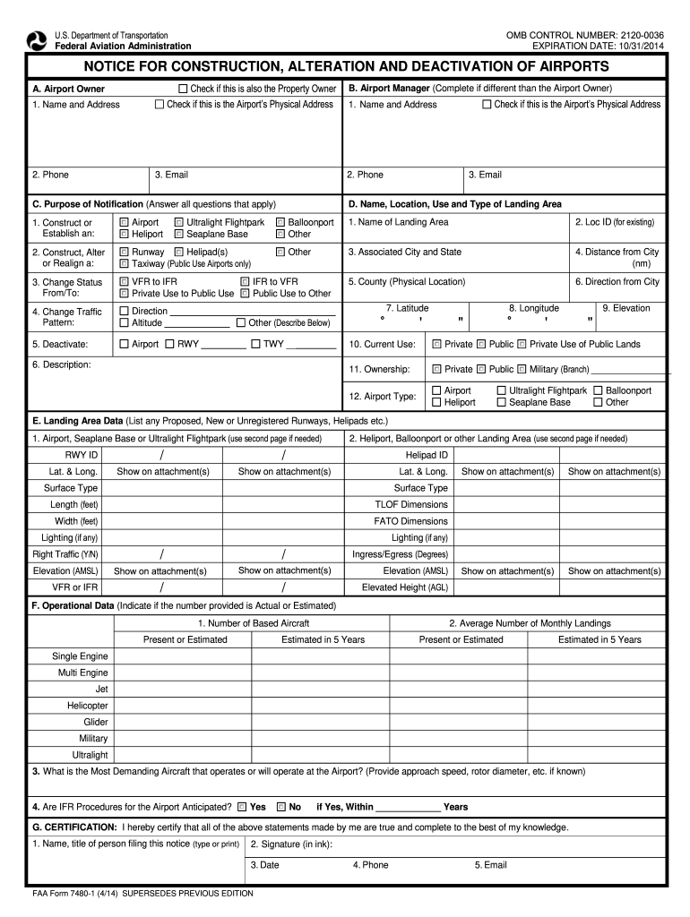  Faa Form 7480 1 2014