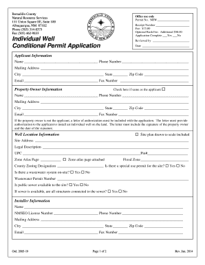  Individual Well Conditional Permit Application  Bernalillo County  Bernco 2014-2024