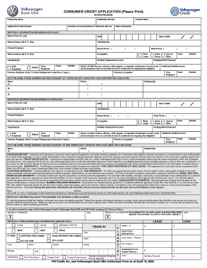  Vw Credit Application Form 2004