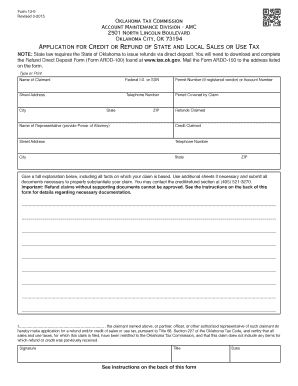  Application for Credit or Refund of State and Local Sales or Use Tax  Ok 2015