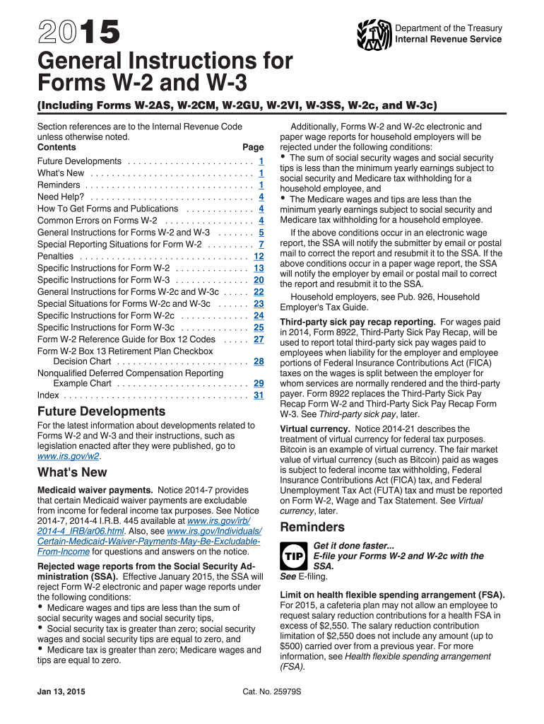  W2 Instructions Form 2015