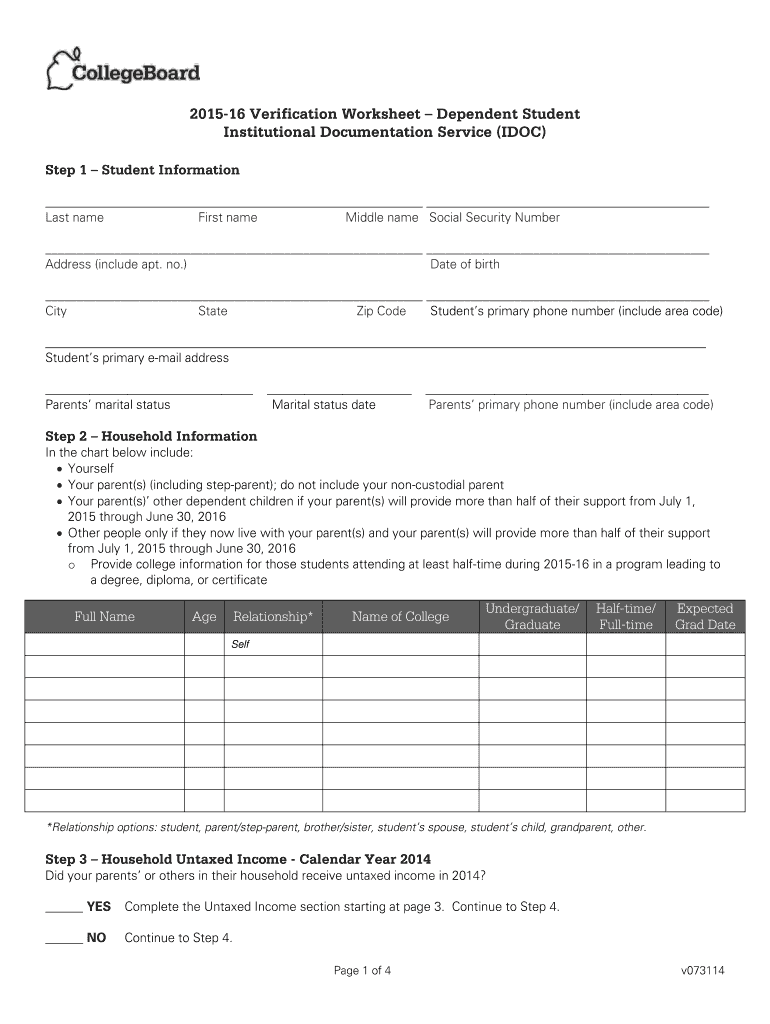  Verification Worksheet 2015-2024