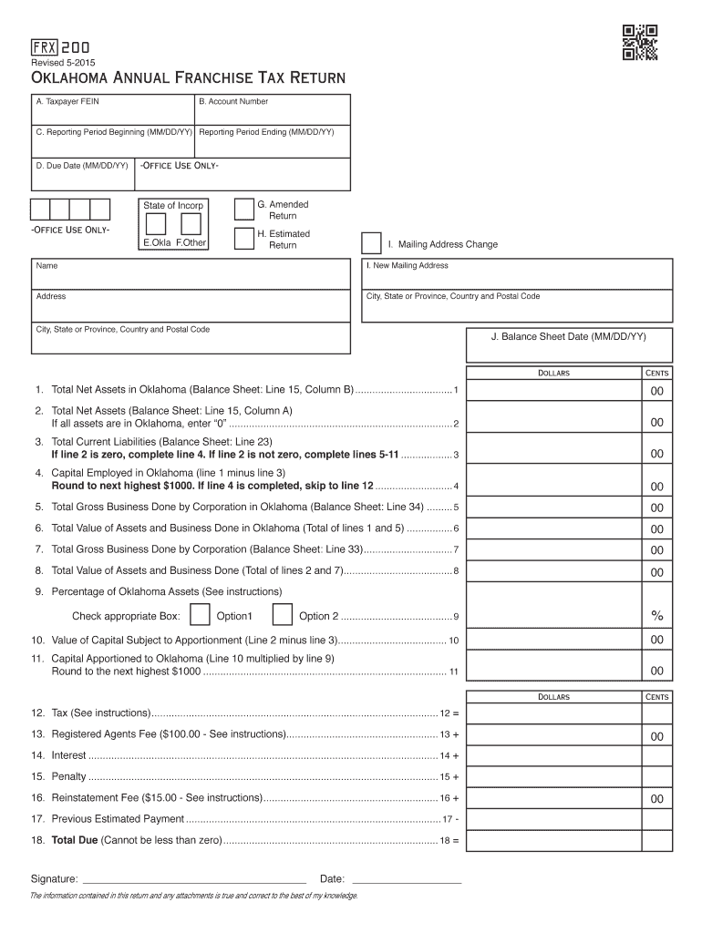  Oklahoma Form Franchise Tax 2020