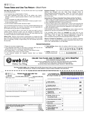  Texas Sales Tax Return Short Form 2019