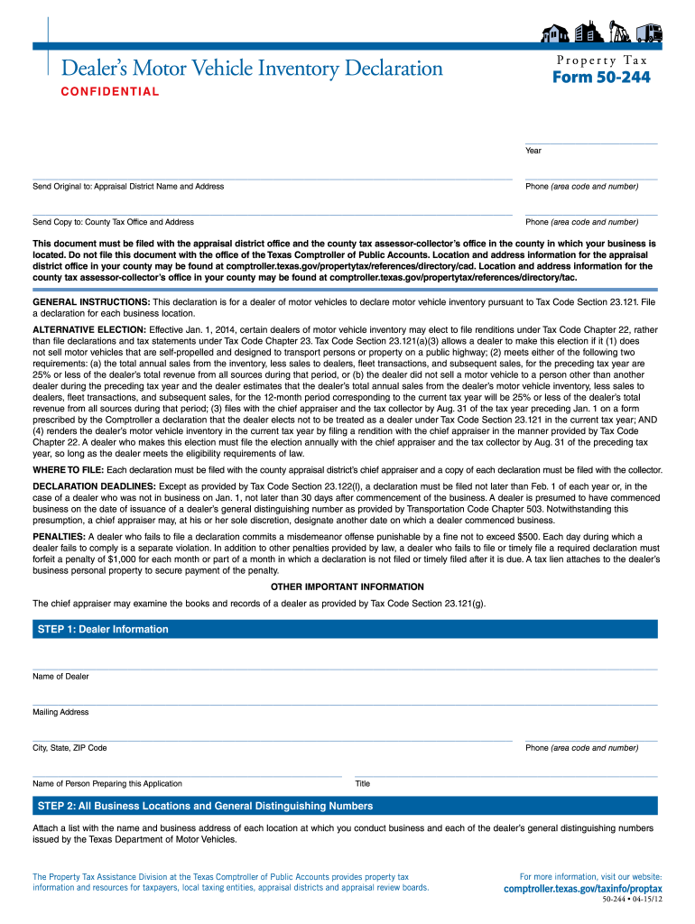  Texas Form Declaration 2015