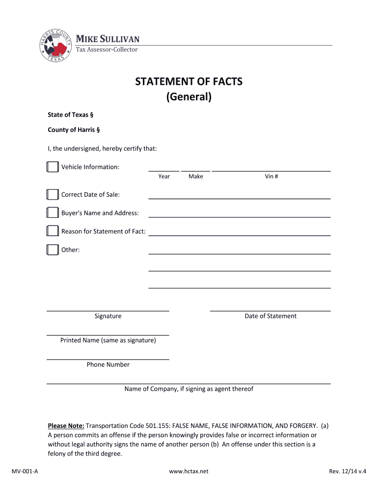 Get and Sign Statement of Fact 2014 Form