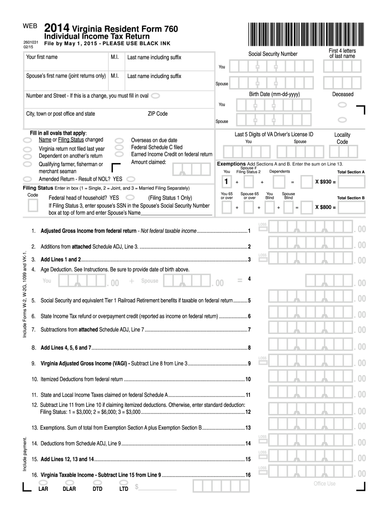 Get and Sign 760 Virginia Tax Form 2014