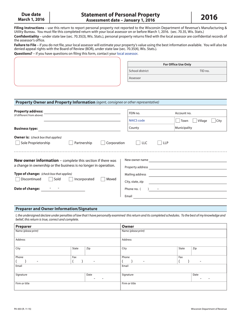 Get and Sign Statement Property  Form 2016