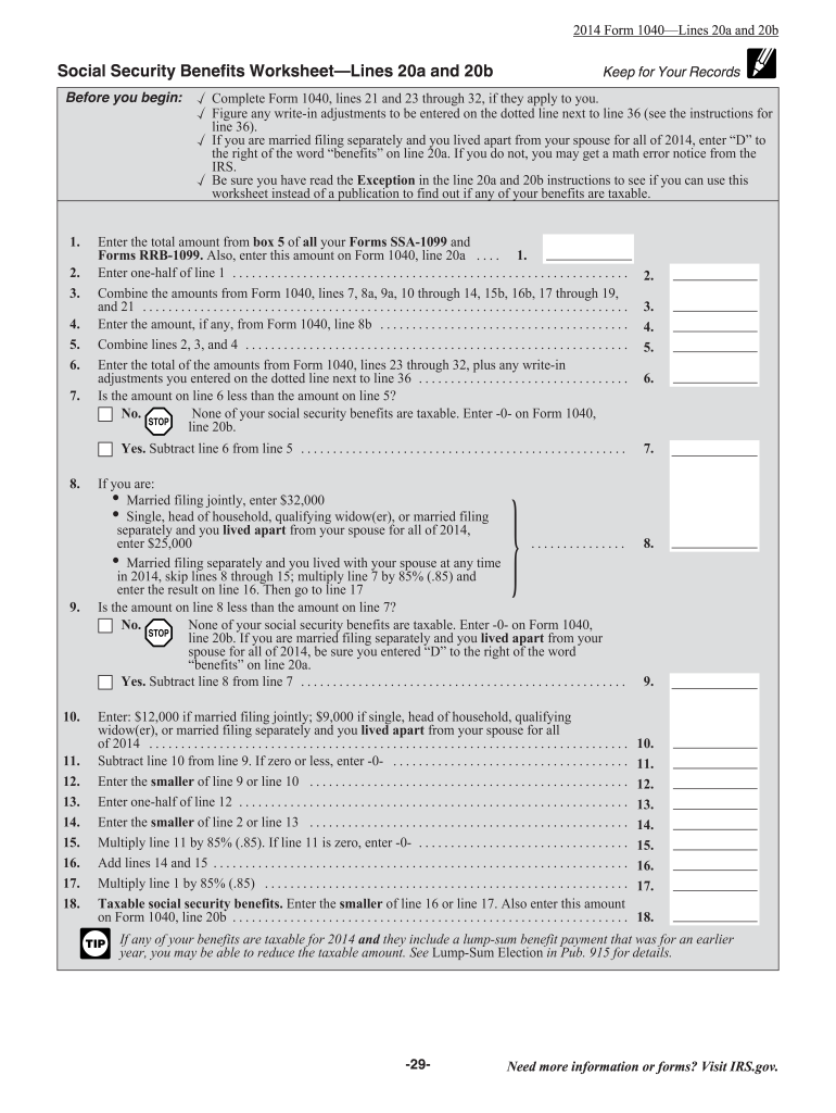 Instruction 1040 Line 20a & 20b