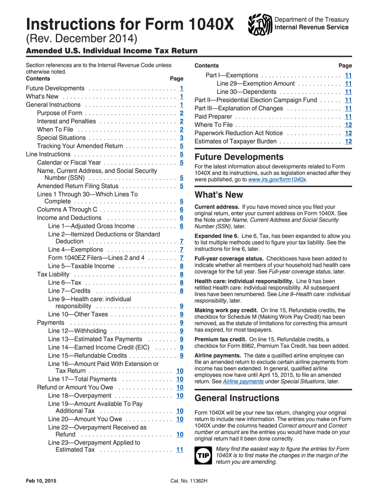  1040x Instructions Form 2014