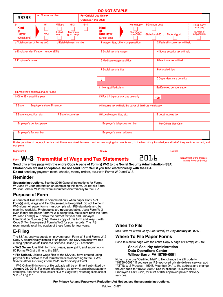  Form W3 2016