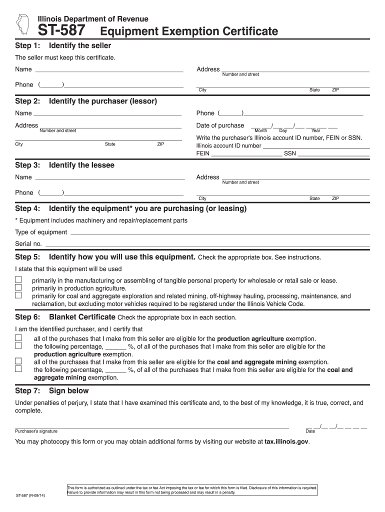  Illinois Sales Tax for St 587 Tax Exempt Form 2014