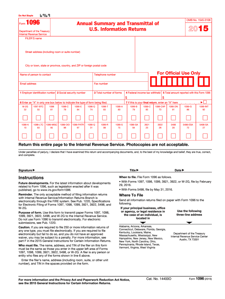  1096 Form 2015