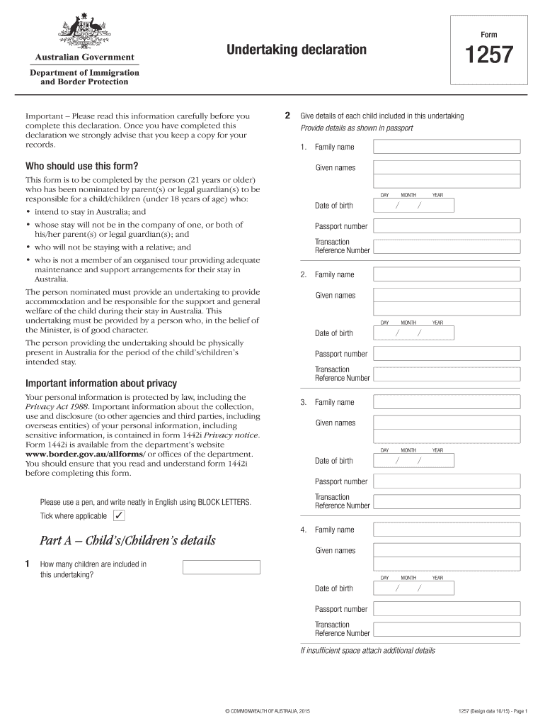  Form 1257 Australia 2015-2024