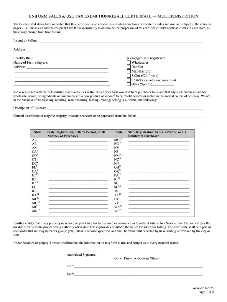  Use Tax Exemption Form 2015