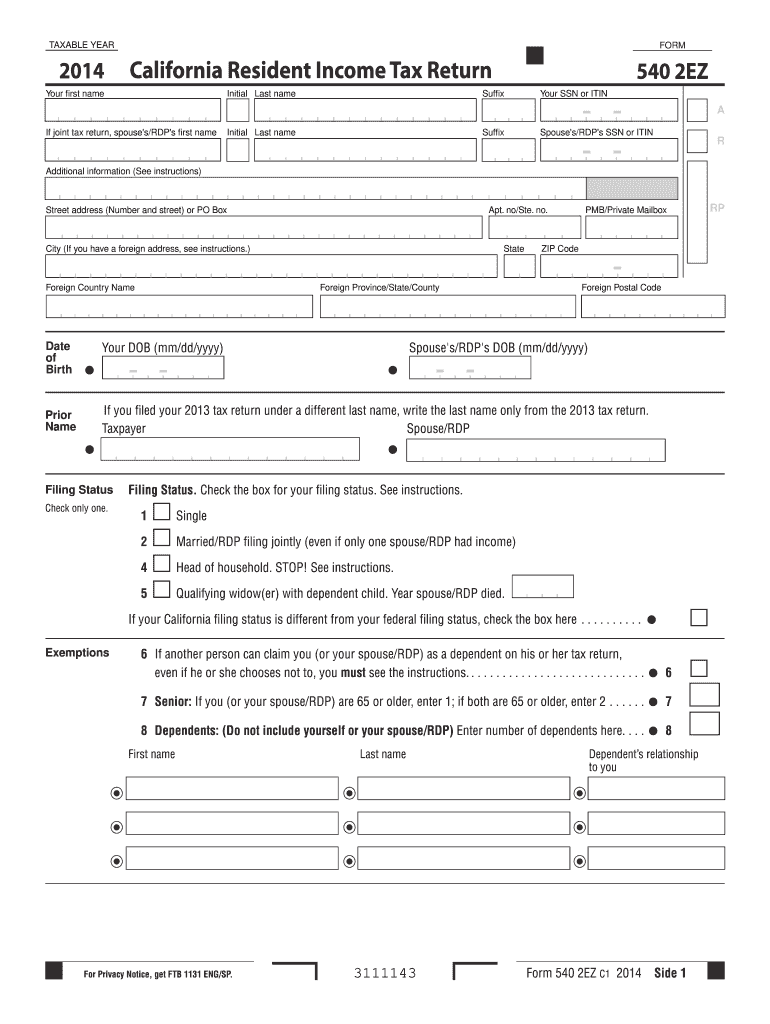  California 540ez Form 2020