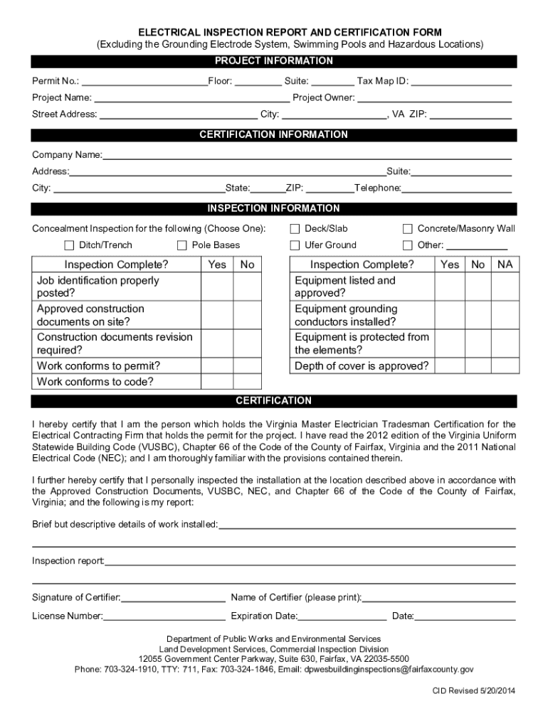  Electrical Inspection Forms 2014-2024