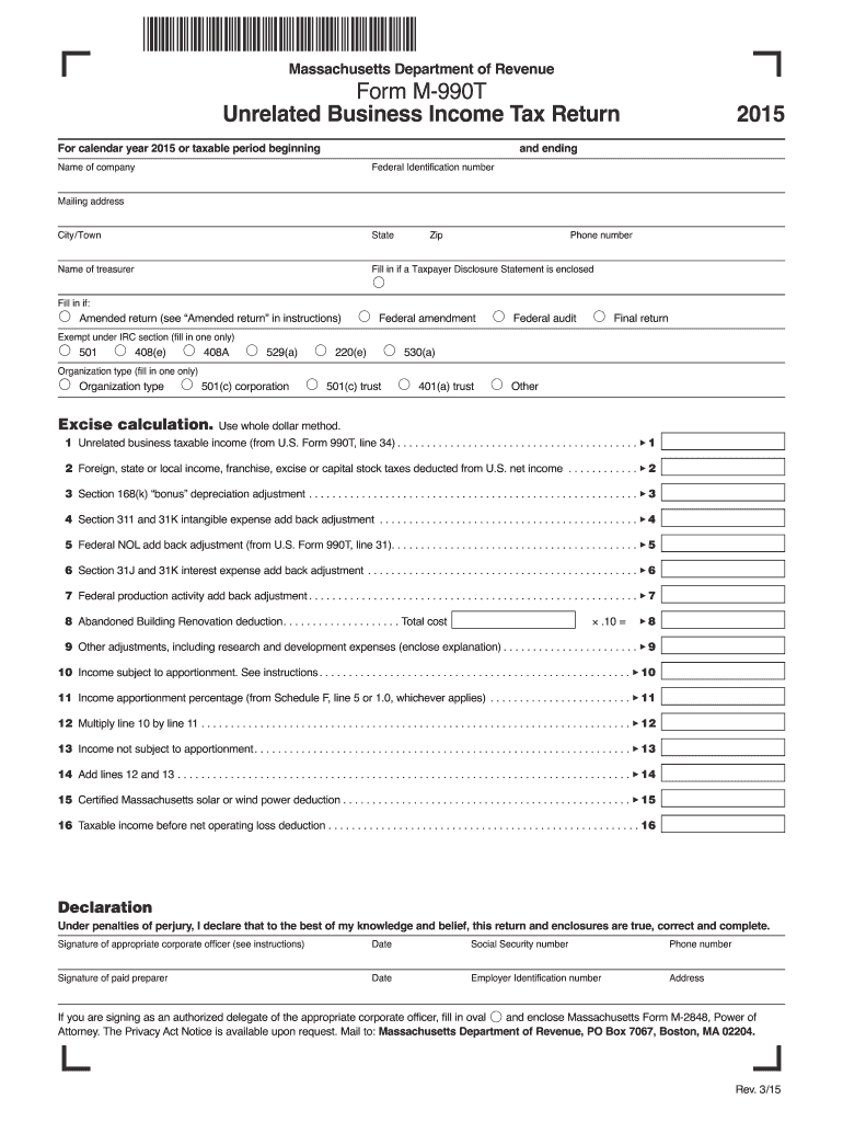 Get and Sign Form M 990T Unrelated Business Income Tax Return    Mass Gov 2015